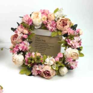 仿丹真牡花环50cm饰壁饰50厘米牡挂饰环烛台门门楣花绢花亚马逊货