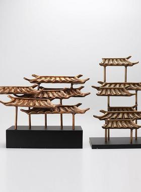 现代新中式金属屋檐软装饰品电视酒柜玄关酒店陈设艺术样板房摆件