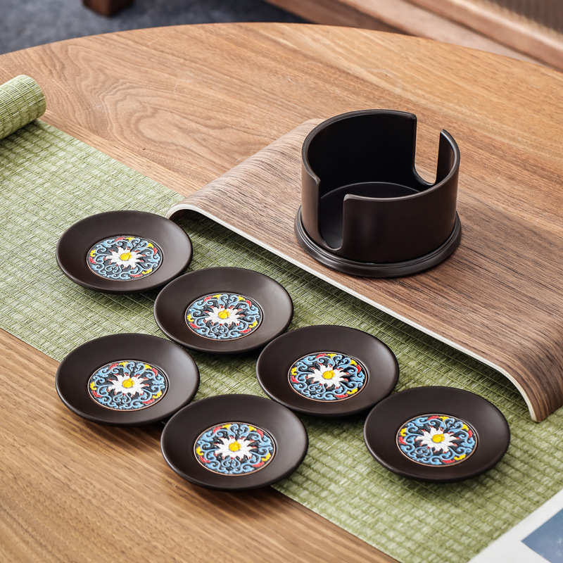 厂家 电木茶杯垫珐琅彩功夫杯托防烫隔热垫日式家用茶具配件