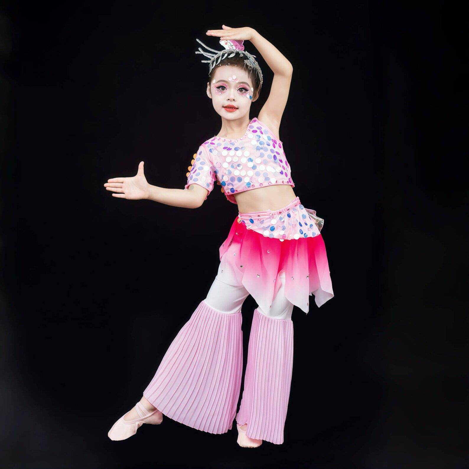 鱼儿欢歌演出服儿童古典舞蹈表演服傣族肚皮舞唧唧鱼儿跃舞蹈服饰
