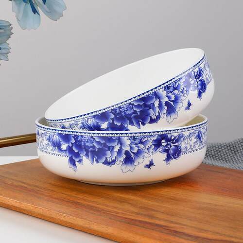 家用骨瓷餐盘加深碟子盘子深盘创意菜盘中式窝盘汤盘釉下彩陶瓷盘