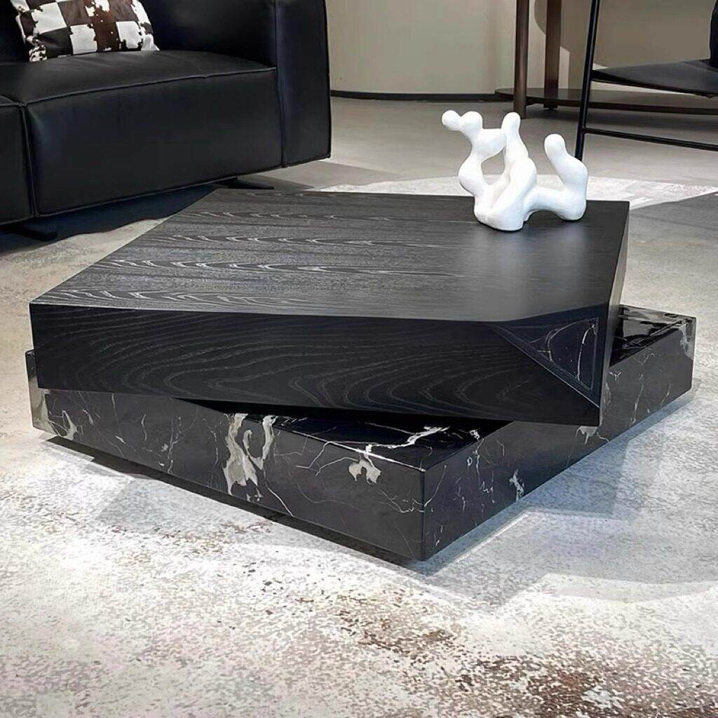 意式极简正方形茶几旋转设计师高级感小户型大理石茶台2025新款