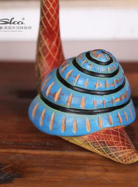 田园风蜗牛仿木摆饰现彩代绘蜗树脂牛工面艺品精美家居动物桌摆件