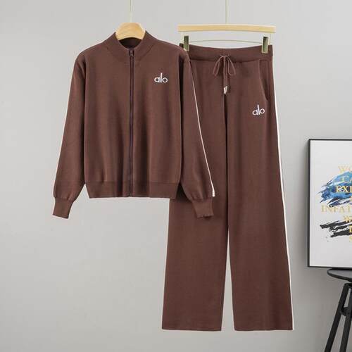 Letter zipper knitted jacket set for women's sports