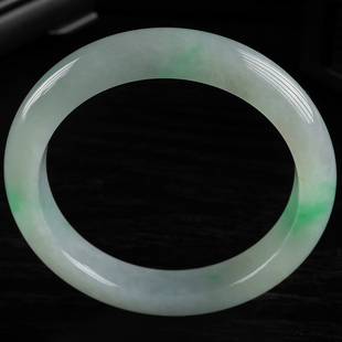 内径51.5mm天然缅甸翡翠女玉镯正品拍卖飘绿宽版玉手镯41.71g