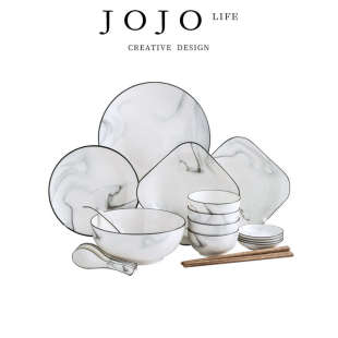 黑岩 JOJO PD·Rock·餐具家用网红大理石纹轻奢碗碟套装