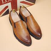 新版 男闲皮休鞋 品男士 尖头皮鞋 子发型师厚底增高真 韩鞋 高档春秋季