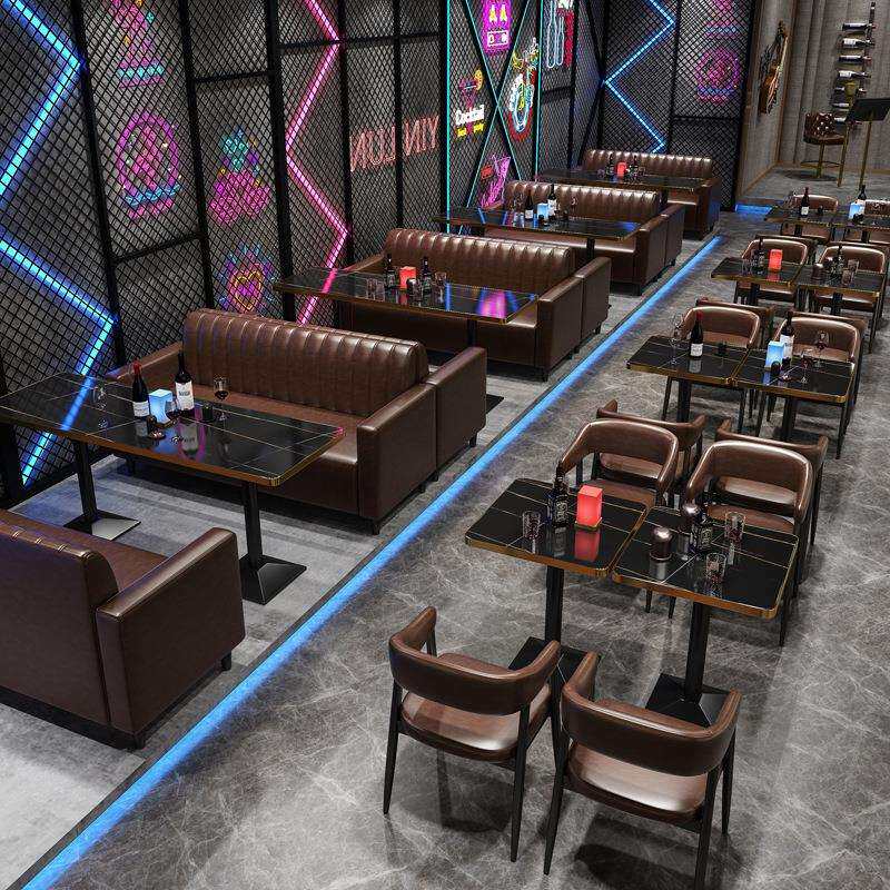 奶茶店沙发桌椅组合西餐厅咖啡馆甜品清酒吧烧烤火锅店双人皮卡座