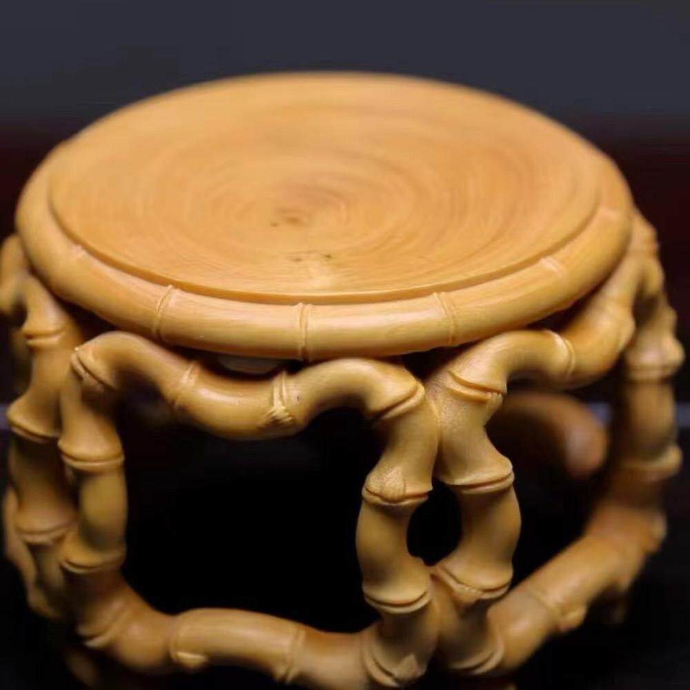 黄杨木雕圆鼓凳底座花盆鱼缸花瓶饰品奇石字实木雕圆小底座