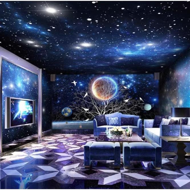 网咖酒店KTV主题3D星空吊顶壁纸布 梦幻宇宙天花板太空电竞馆墙纸