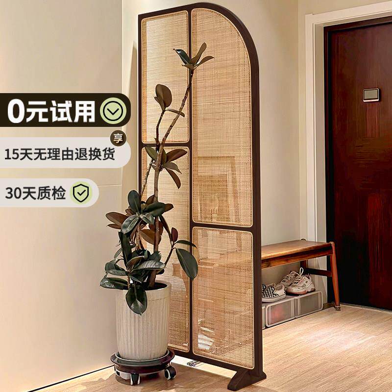 中式正对门玄关隔断屏风客厅入户软遮挡覆古卧室沙发可移动藤编柜