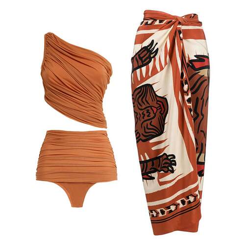 Bikini One Shoulder Mesh Splicing Split Swimsuit Set for
