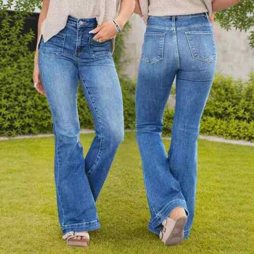 American Casual Waist Straight Leg Jeans Workwear Dual Patch