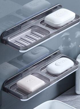 新款肥皂盒吸盘免打孔壁挂式免钉浴室置物架卫生间创意双格沥水香