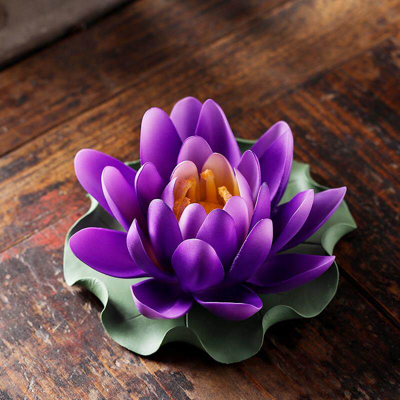 非遗手工瓷花陶瓷紫色莲花摆件佛堂佛前供花禅意香插工艺装饰品