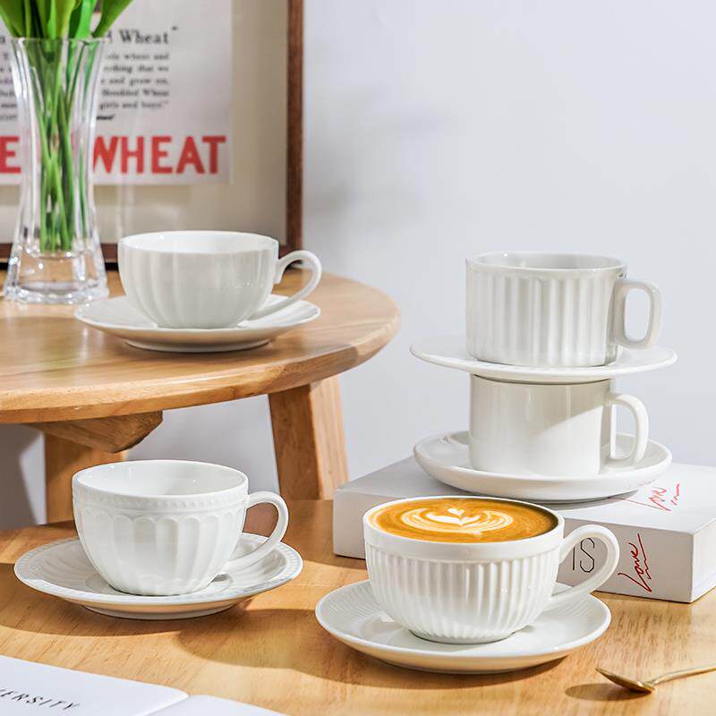 简约纯白咖啡杯子酒店陶瓷茶杯下午茶具家用咖啡拿铁杯套装拉花杯