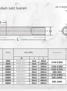 RI型大功率高频高能瓷管型釉膜无感电阻50W100W200W300W500WR定制