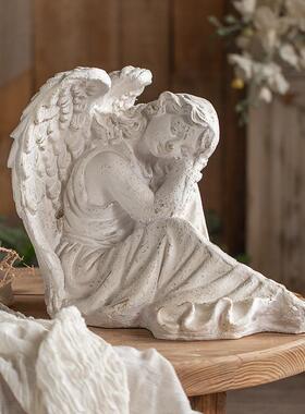 白色天使复古做旧装饰摆件法式创意人物雕像摆件摄影婚庆道具雕塑