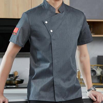 夏季全薄款厨师工作服男短袖透气网酒店餐厅饭店后厨房烘焙工衣