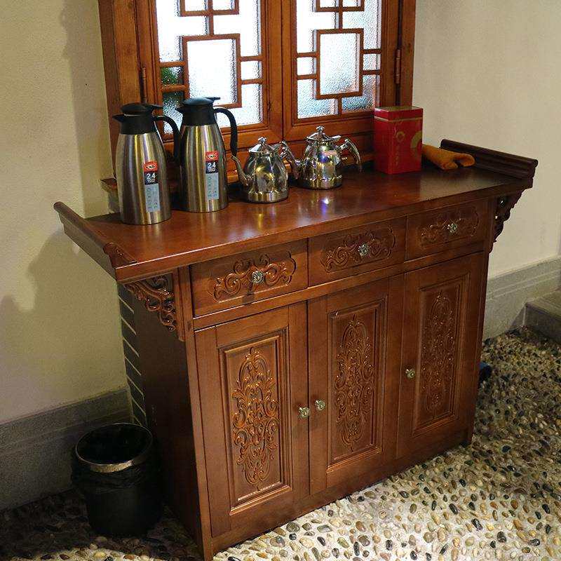 多功能中式古典实木木柜 弧边设计古典储物柜 落地雕花厚实木柜