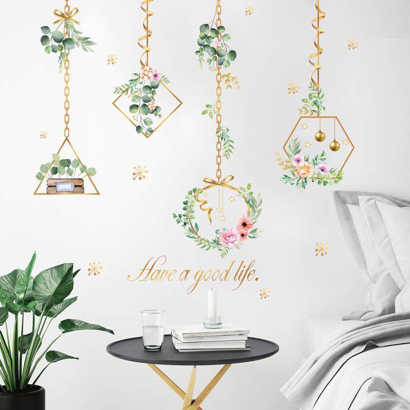 小清新植物卧室温馨墙纸自粘房间布置装饰品ins贴纸贴画花环吊兰,家居饰品,软装墙贴,淘宝优惠券,粉丝福利购,淘宝优惠卷