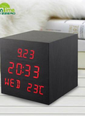 简约迷你古LED静音万历闹年钟复室正卧方形木质GHY-100智能声控数