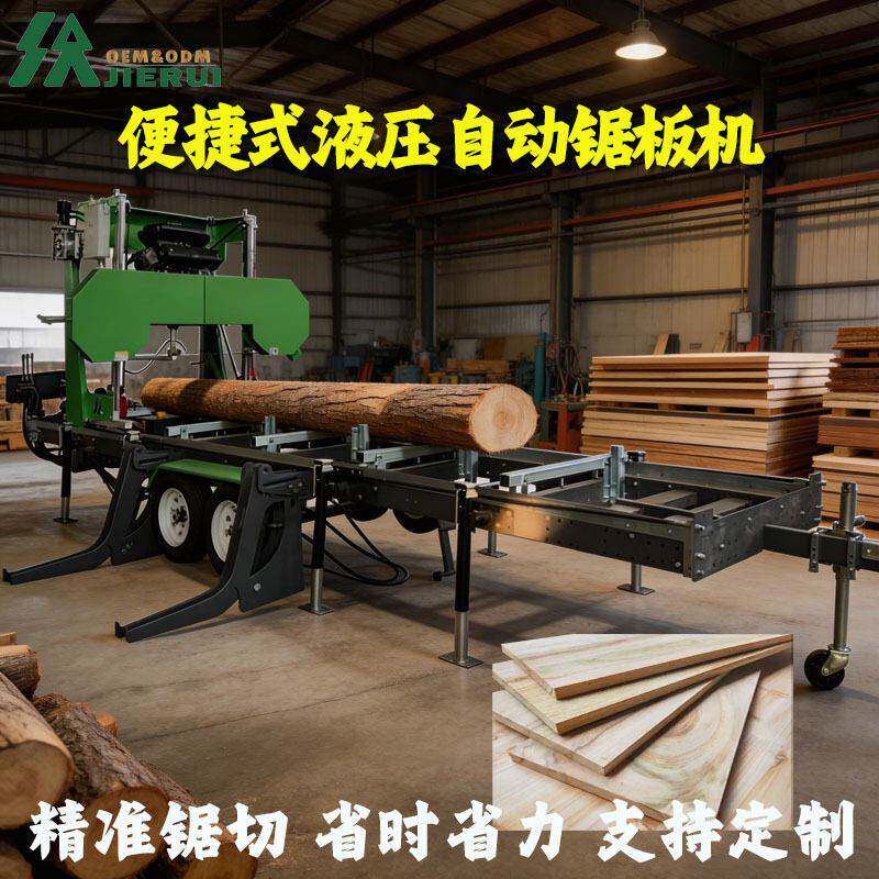 汽油款液压全自动锯木机便捷式移动卧式带锯机柴油款木材开板机