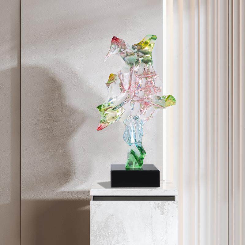 新中式透明树脂摆件轻奢仿水晶创意雕塑玄关软装抽象装饰品雕塑