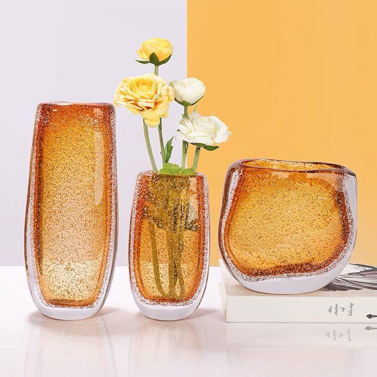 高璃摆档轻奢琥珀色玻装花瓶客厅件餐桌插花水培鲜花82841饰厚重