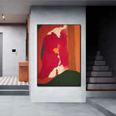 艺术手绘红红火火客厅挂画玄关画红色抽象油画装 饰画酒店肌理别墅