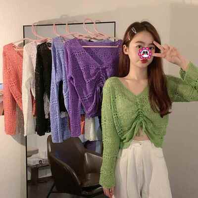 Ice silk knitted sweater short sweater women's long