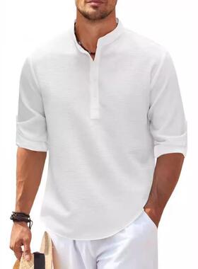 Men's shirt long sleeved stand up collar open button