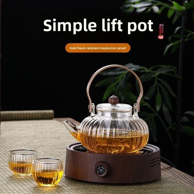 炉边茶壶，炭火吊玻璃壶，明火加厚，耐高温沸水，家用蒸茶具