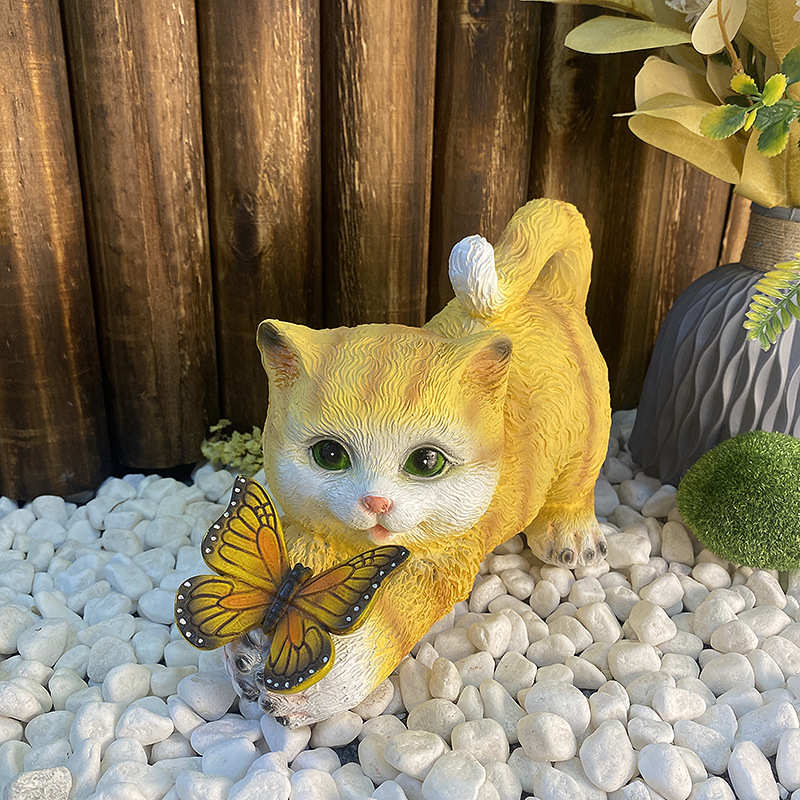 花园太阳能灯可爱仿真小猫装饰户外树脂工艺品创意动物摆件