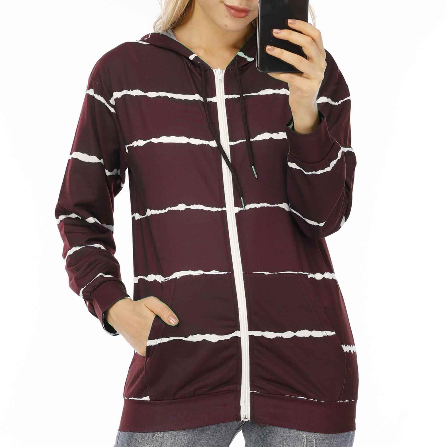 Sweater Jacket Womens Cardigan Size Striped Hooded Large