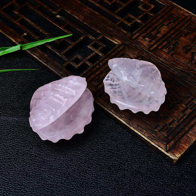 天然白水晶贝壳摆件粉晶原石雕刻家居客厅办公桌面装饰品