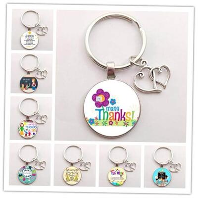 Thank You Teacher Text Love Keychain Charm Glass Crystal Pen