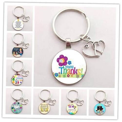 Thank You Teacher Text Love Keychain Charm Glass Crystal Pen