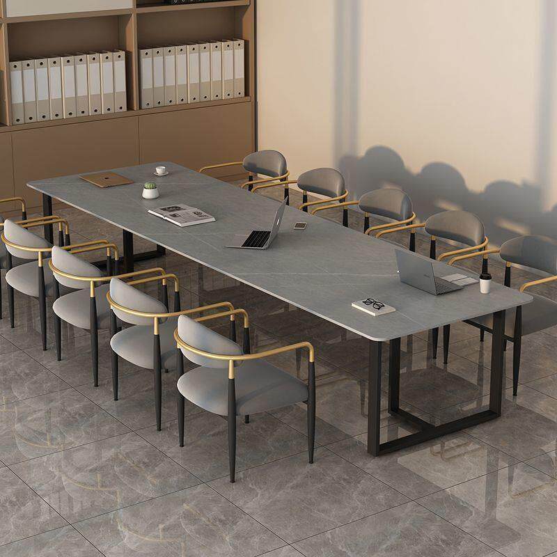 北欧轻奢岩板会议桌长桌现代简约商务书桌洽谈工作台长条桌椅组合