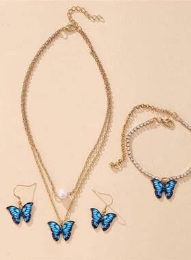 Hot Sale Butterfly Jewelry Set earrings necklace bracelet 新