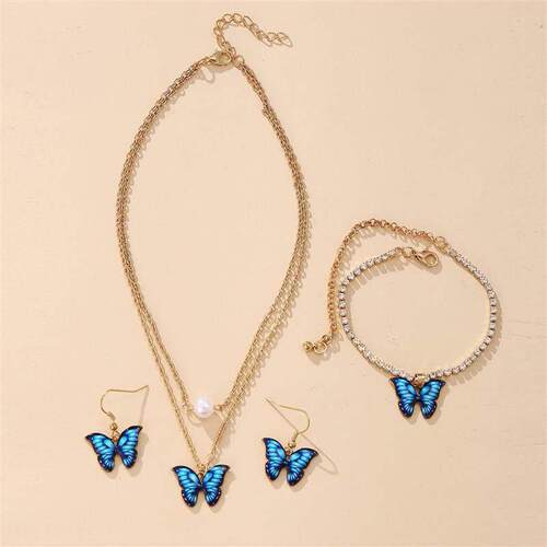 Hot Sale Butterfly Jewelry Set earrings necklace bracelet 新