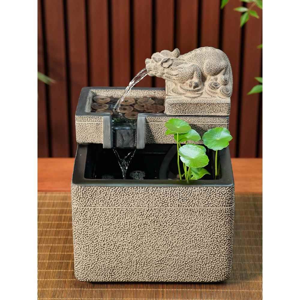 貔貅招财流水摆件新中式家居风水鱼缸客厅桌面加湿器循环水景摆设