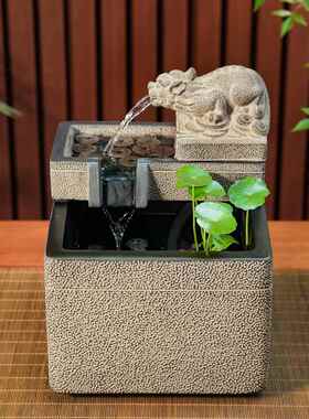 貔貅招财流水摆件新中式家居风水鱼缸客厅桌面加湿器循环水景摆设