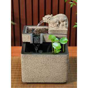 貔貅招财流水摆件新中式家居风水鱼缸客厅桌面加湿器循环水景摆设