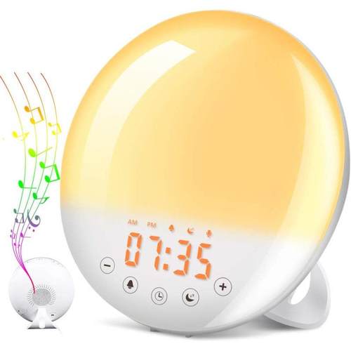 智能日出唤醒灯led闹钟日落睡眠七彩变色氛围灯贪睡起床灯FM收音