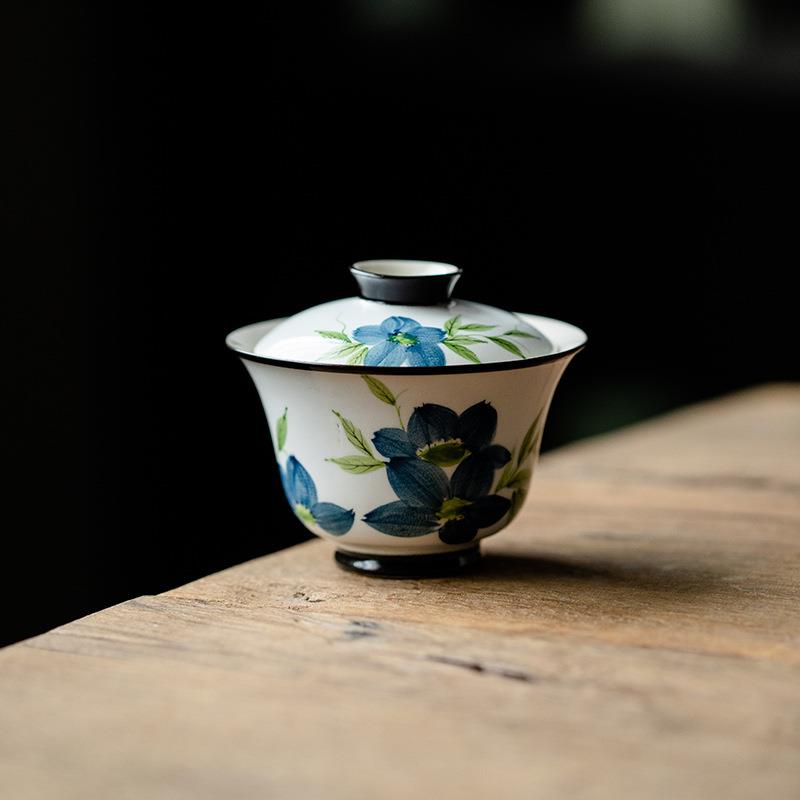 且来春风飞燕手绘二才盖碗功夫家用办公室泡茶碗小号单个茶杯茶碗