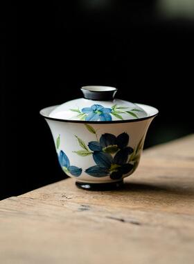 且来春风飞燕手绘二才盖碗功夫家用办公室泡茶碗小号单个茶杯茶碗