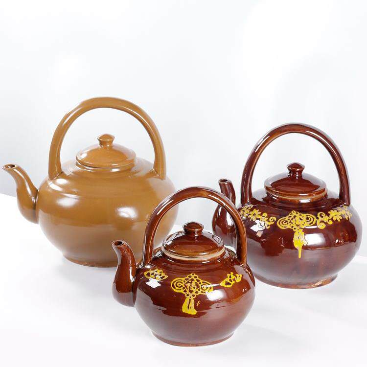 仿古老式饭店茶壶家用大号三皮罐凉茶壶怀旧陶瓷复古土茶壶中国风