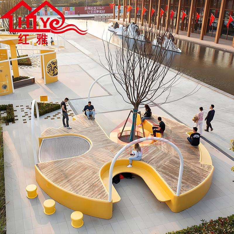 创意玻璃钢防腐木坐凳儿童乐园户外游乐场设备幼儿园小区公园滑梯