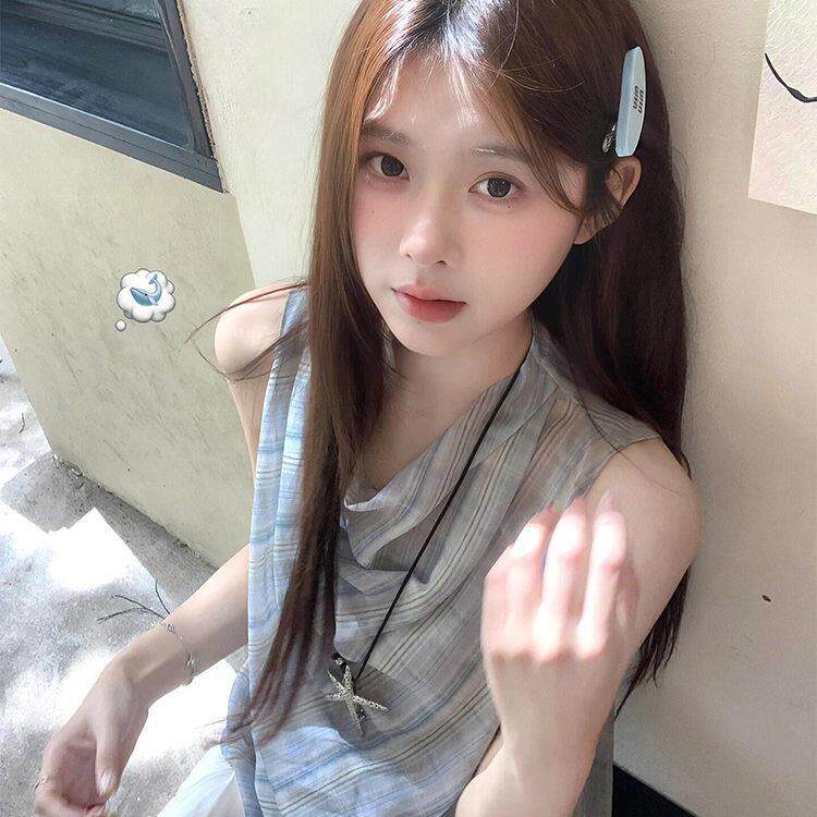 法式Rixo Kelly蓝色无袖格纹t恤女夏气质穿搭背心荡领上衣两件套